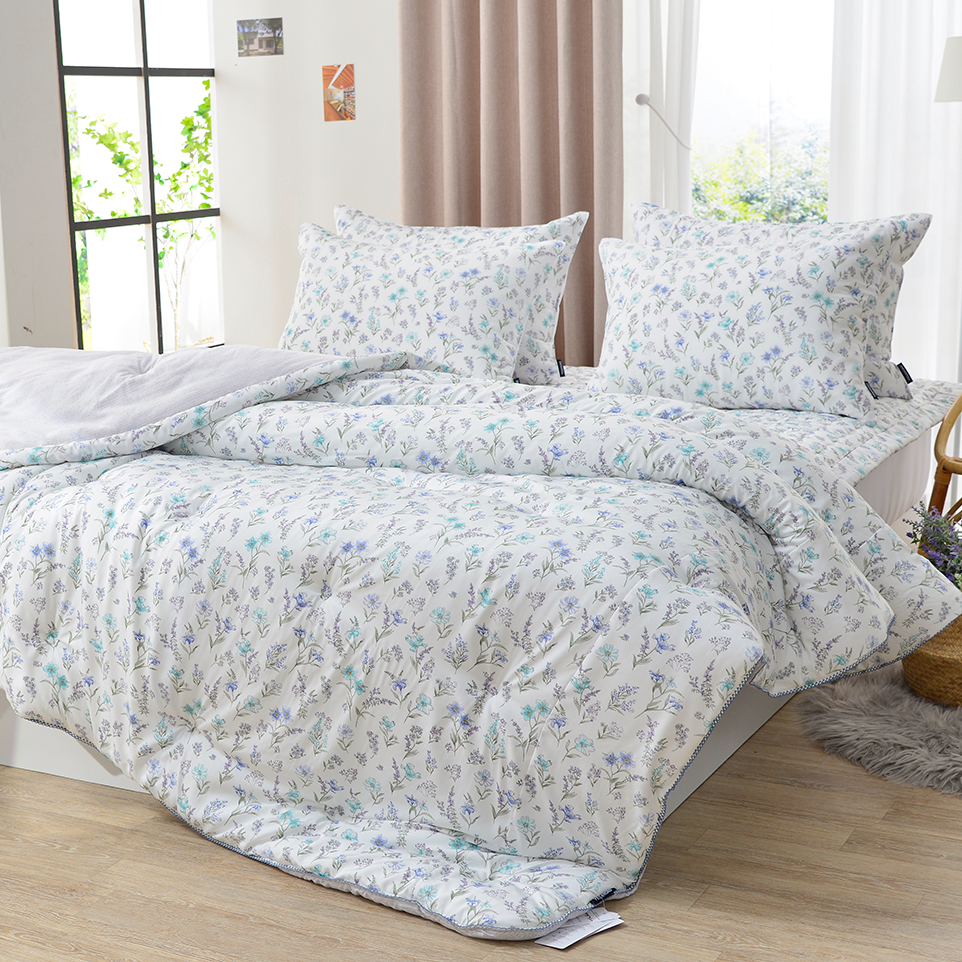 콜라겐모달 꽃무늬 차렵이불 간절기 사계절 먼지없는  항균 옥수수솜 침구 블루, KK(킹오브킹)