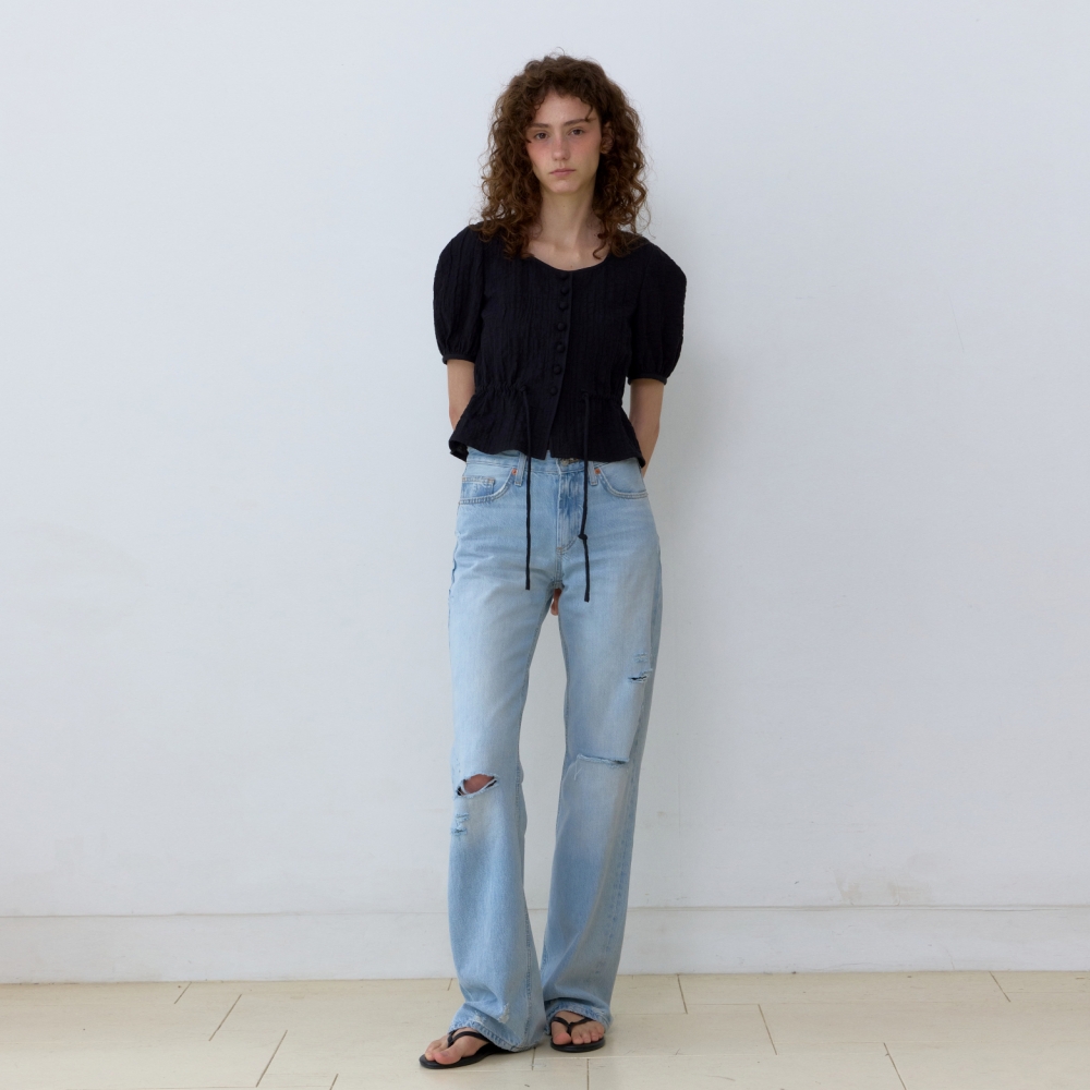 [어나우트] CRINKLE NATURAL BLOUSE BLACK - 상세 이미지 2