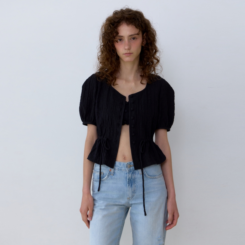 [어나우트] CRINKLE NATURAL BLOUSE BLACK - 상세 이미지 3