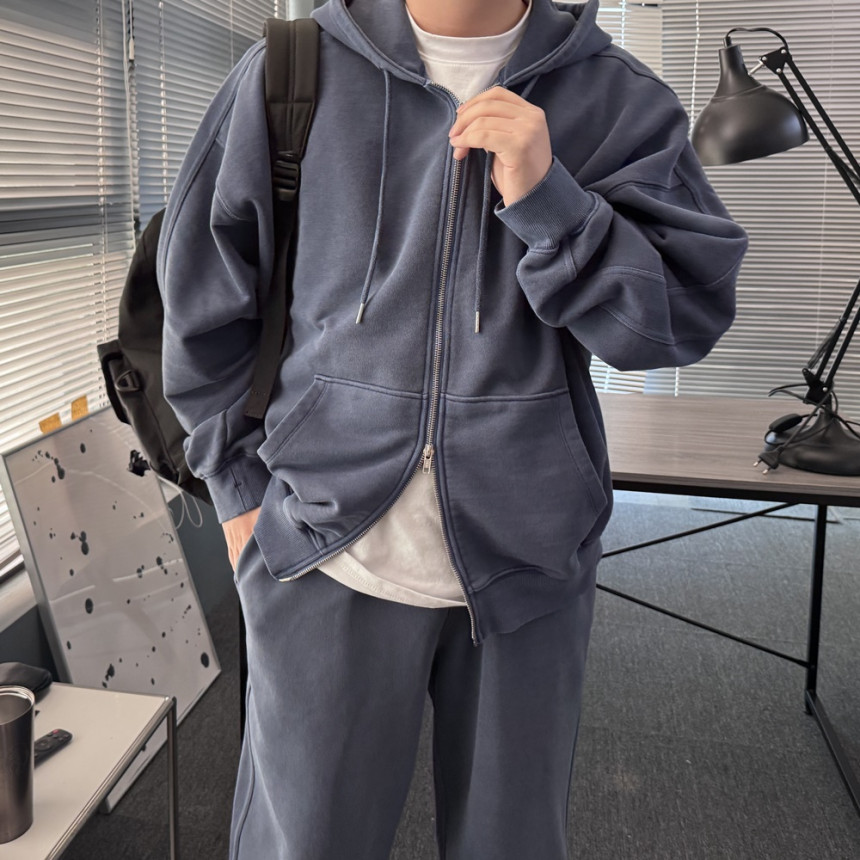 [SET] 남자 커플 오버핏 피그먼트 후드집업 스트링팬츠 트레이닝 셋업 세트 3color 상세 이미지 56