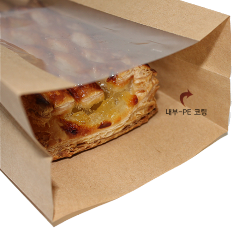 대형 창봉투인쇄 M방 주문제작 베이커리 도넛 크로플 식품포장용 100장, 15x6x25cm, 베이지 이미지 7