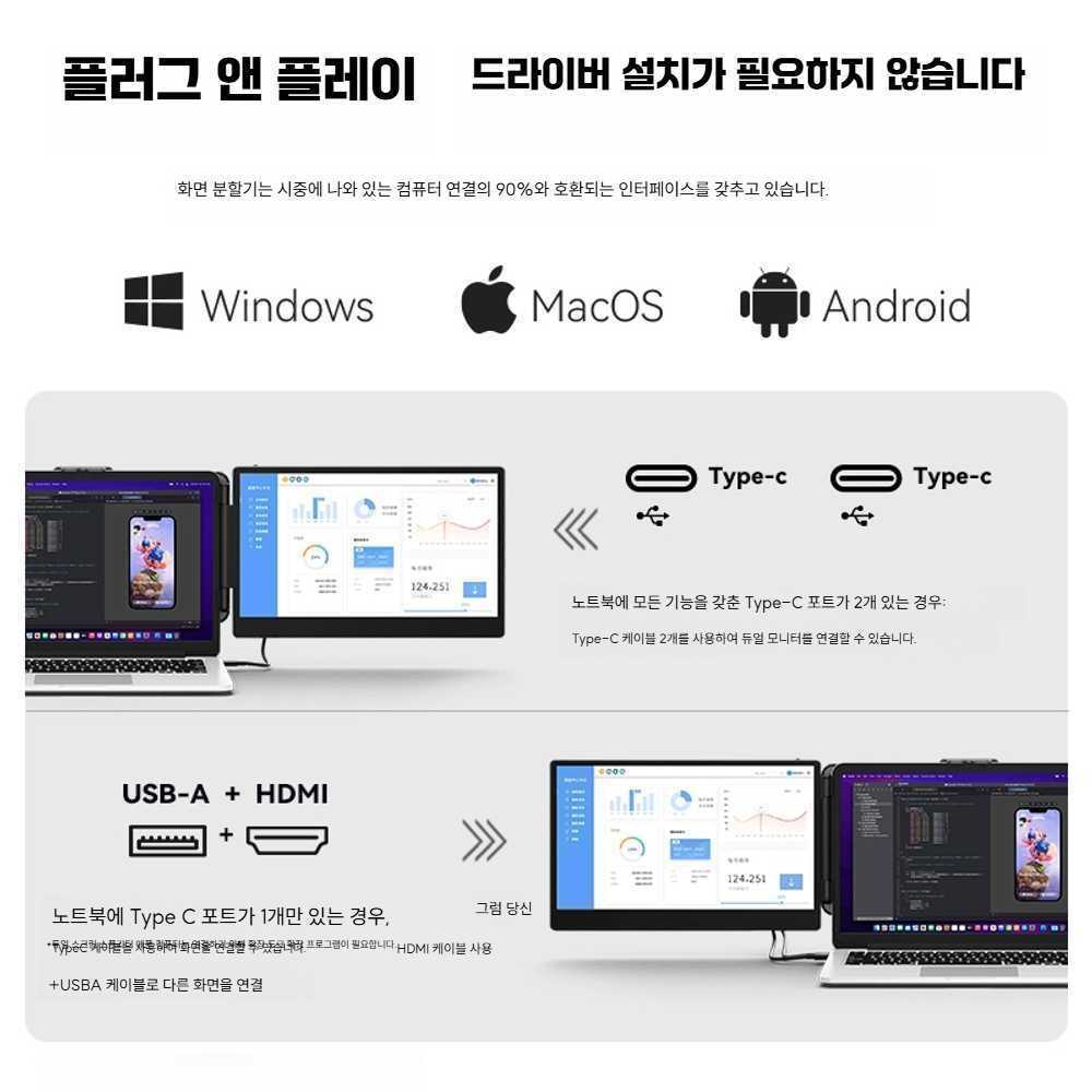 고캠프 노트북화면확장 확장 디스플레이 모니터 14인치 단일 스크린 Z1 - 상세 이미지 3