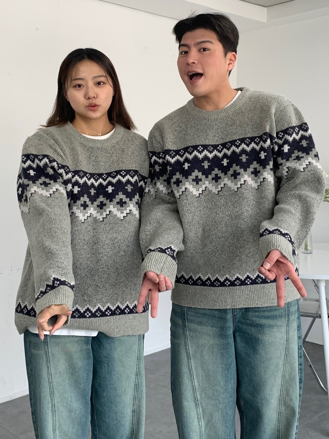 도톰 노르딕니트 빈티지 노르딕스웨터 오버핏 커플니트 - 상세 이미지 3