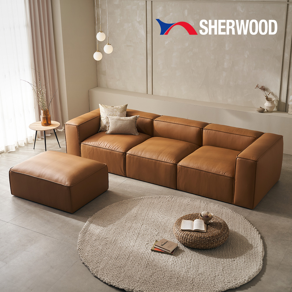 쉐우드가구 모나코296 이태리 내추럴 세미 아닐린 통가죽 쇼파 4인용 (전체가죽) SE0