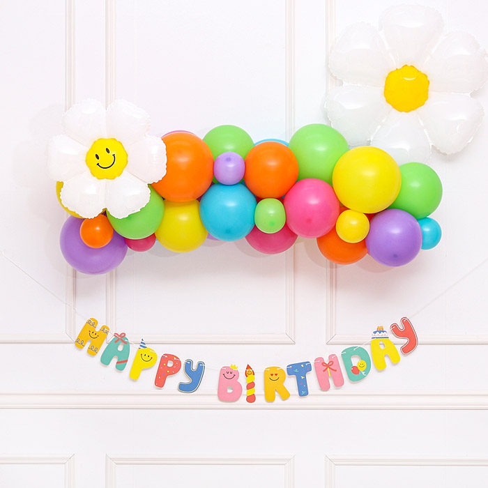 풍선가랜드 벌룬클라우드 만들기 캔디데이지+은박풍선 데이지+해피스마일 생일가랜드 생일파티세트 : 파티마트