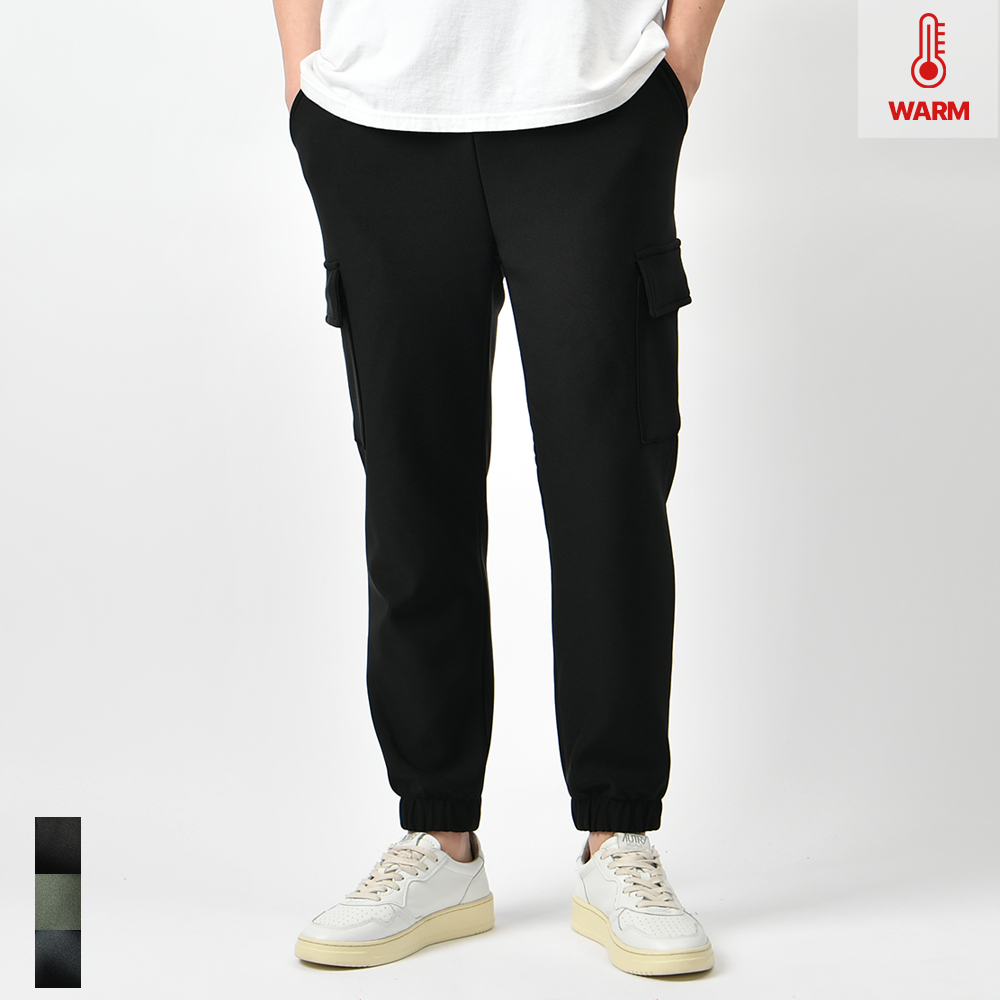 남자 기모 카고 조거팬츠 겨울 융기모 편한 고무줄 스판 밴딩 바지 - 상품 이미지
