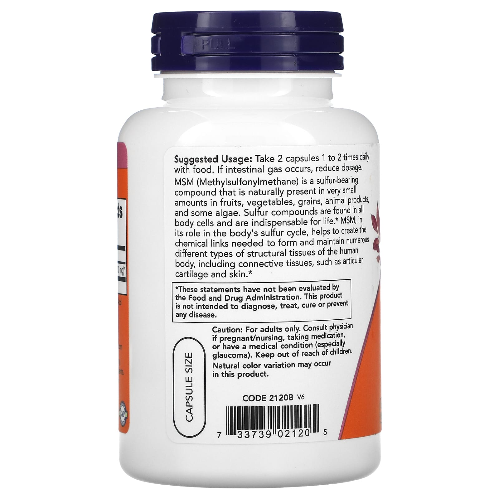 나우푸드 MSM 직구 식이유황 2000mg 120캡슐, 1개 - 상세 이미지 3