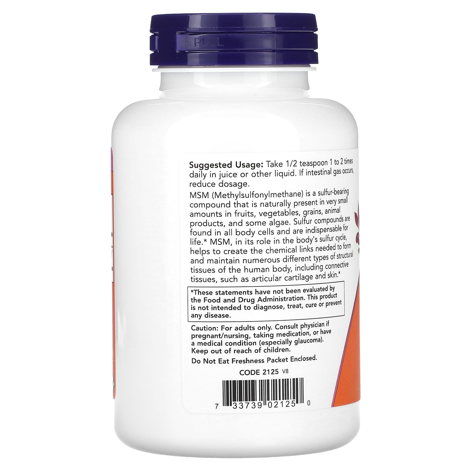 나우푸드 MSM 직구 식이유황 파우더 분말 1800mg 227g, 3병 - 상세 이미지 3