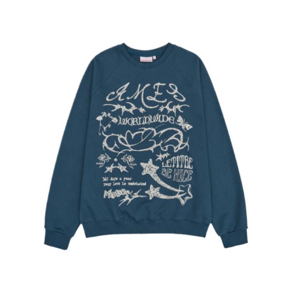 국내매장품 아메스 월드와이드 맨투맨 그래픽 래글런 스웨트셔츠 블루 764955 : SZ-BRAND SHOP