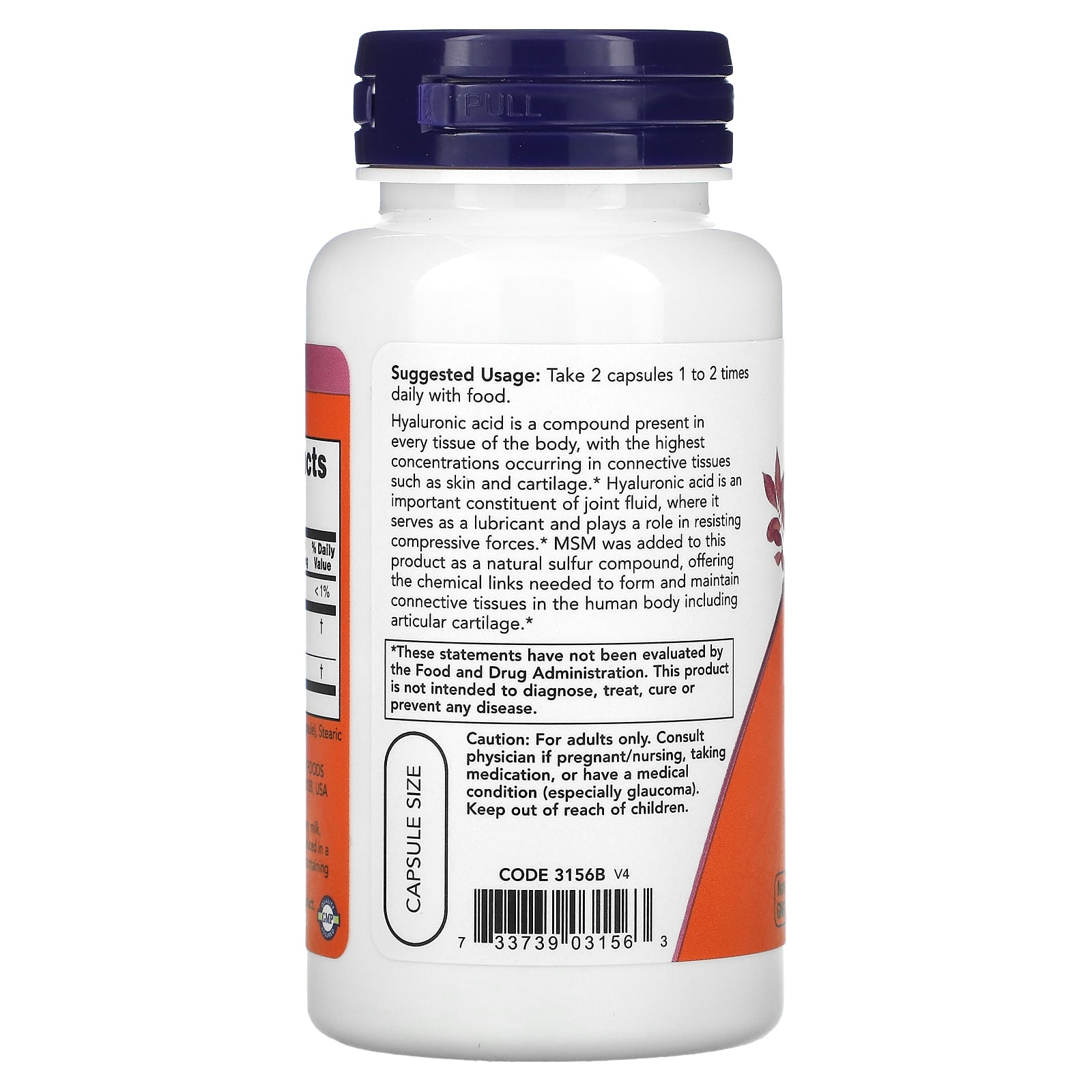 나우푸드 히알루론산 100mg MSM 직구 식이유황 60캡슐, 1개 - 상세 이미지 3