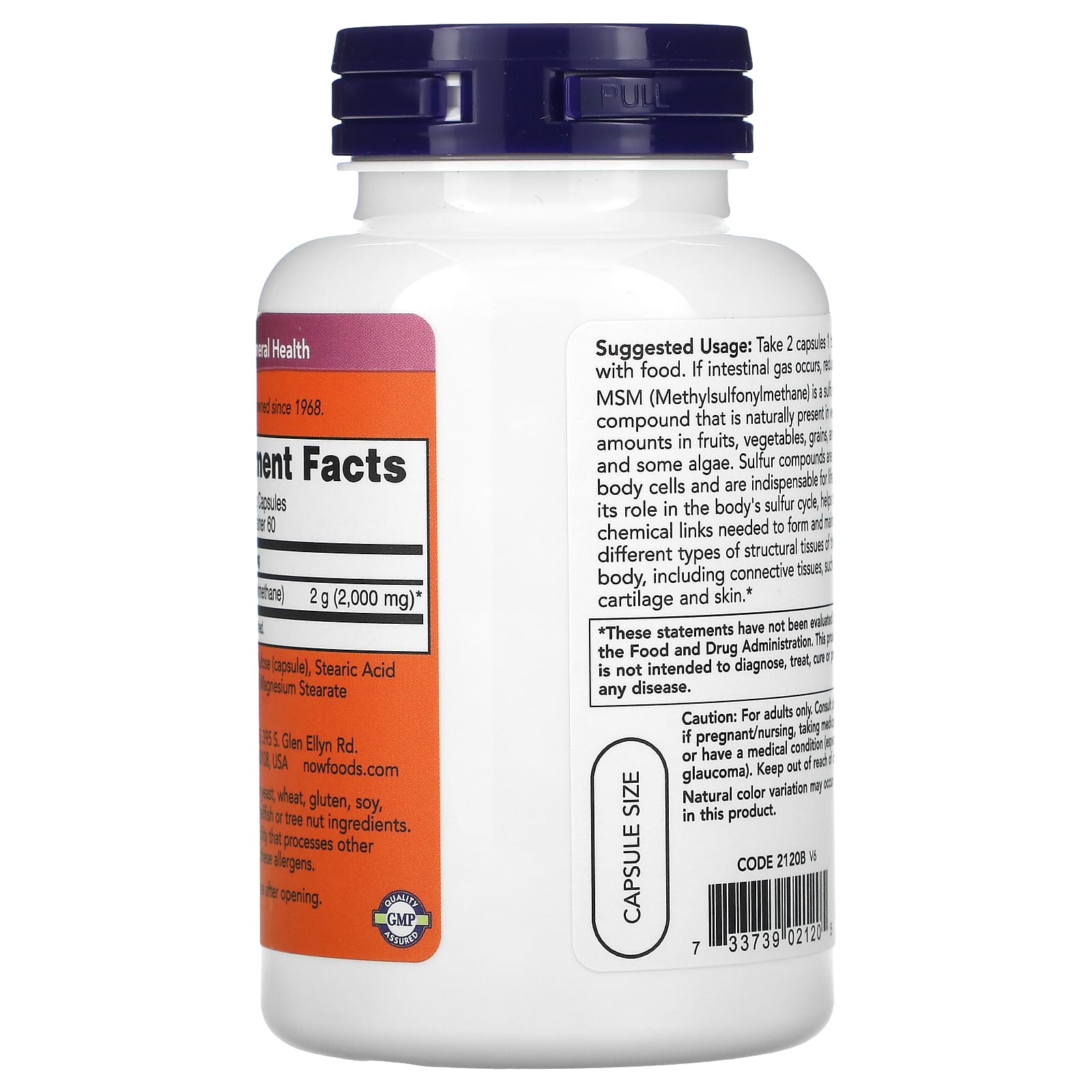 나우푸드 MSM 직구 식이유황 2000mg 120캡슐, 1개 - 상세 이미지 4