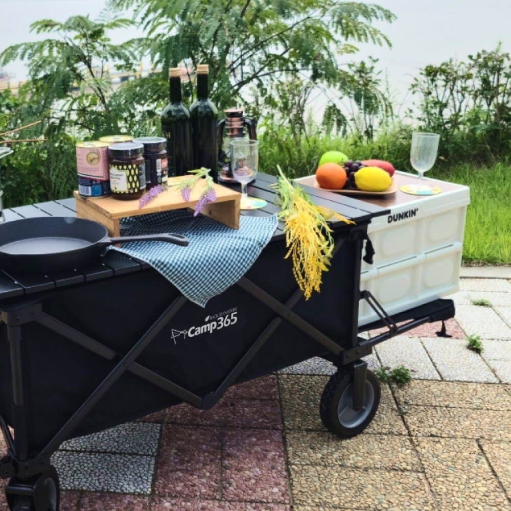 캠프365 파파웨건 스포츠 웨건 블랙 뒷문 확장형 접이식 손수레 브레이크