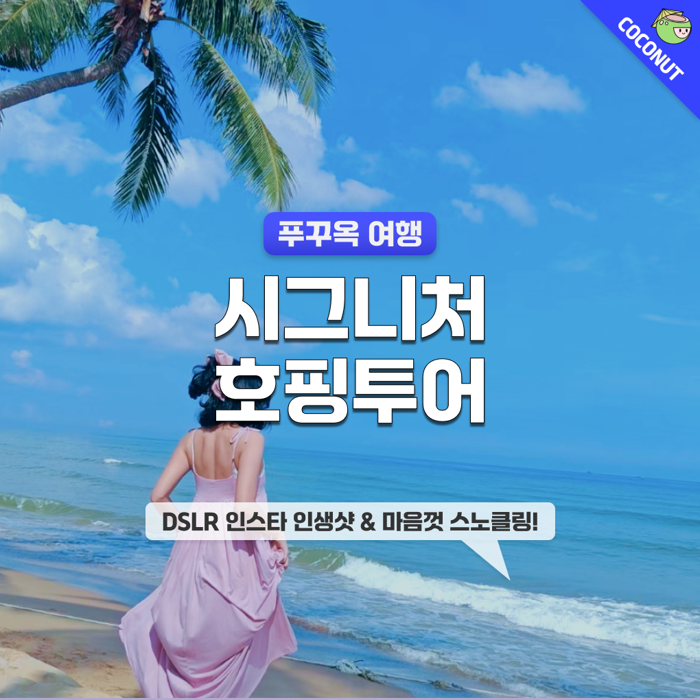 [스냅촬영+스노클링] 푸꾸옥 스노쿨링 시그니처 호핑투어 혼똠섬 케이블카 (픽업샌딩 포함)