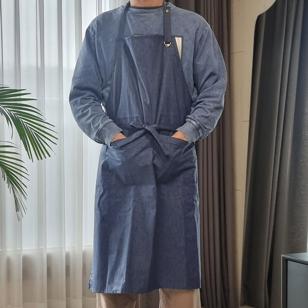 고급컬러모던앞치마 7895 커피색 블루 택1 길이조절 업소용 주방 방수 원피스 바리스타