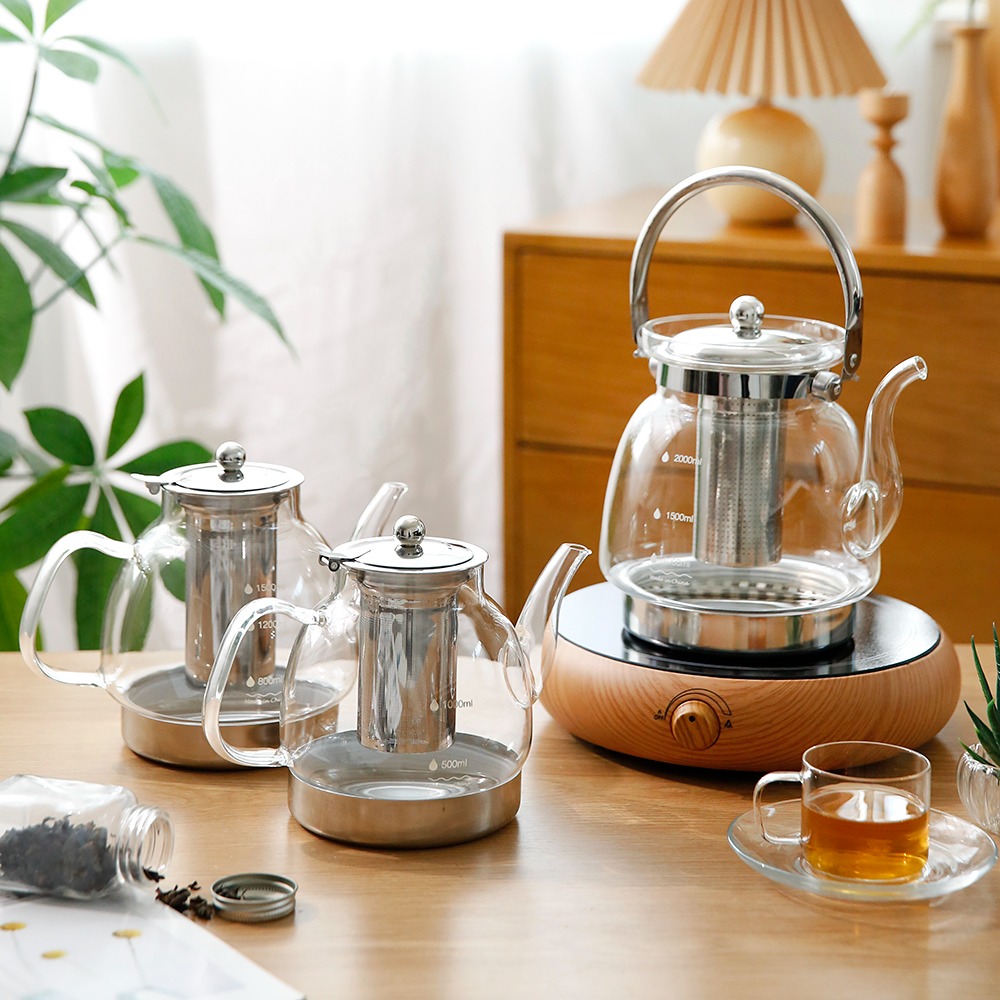 램프 내열 유리 약탕기 주전자 차망 인덕션 티포트 1.2L