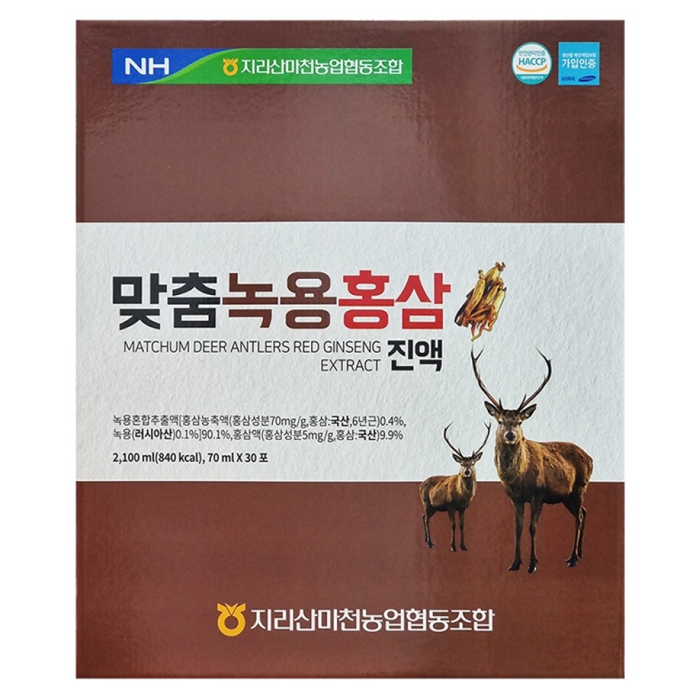 지리산 마천농협 맞춤 녹용 홍삼 진액 70ml x 30포 홍삼음료