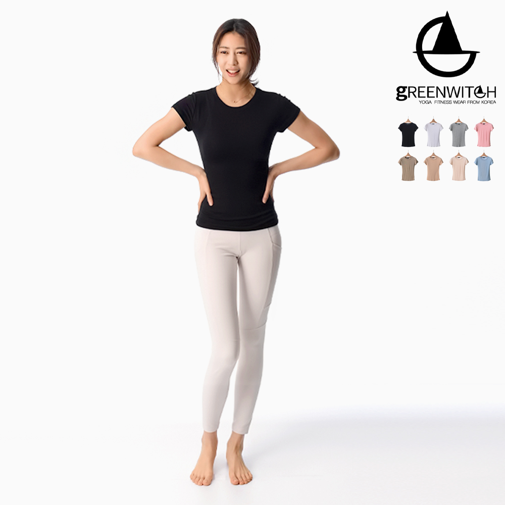 그리니치 모달스판 클래식 슬림 반팔티 캡소매 요가복 이미지 6