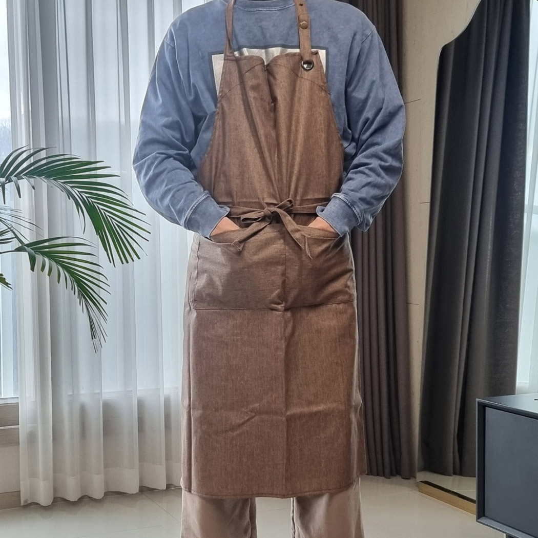 고급컬러모던앞치마 7895 커피색 블루 택1 길이조절 업소용 주방 방수 원피스 바리스타