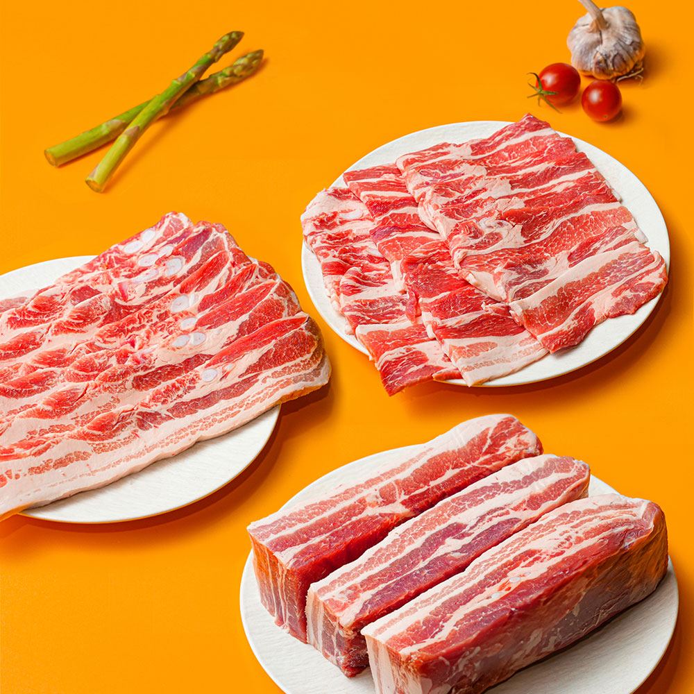 설렘한입 삼겹살 2kg 대패 통삼겹 수입 냉동 구이용 목전지 등갈비 가브리살