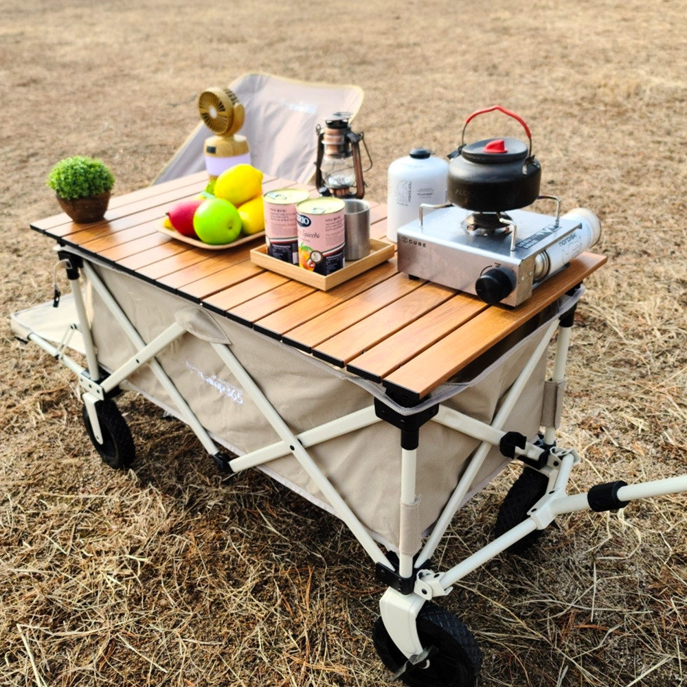 파파웨건 스포츠 베이지 내하중 120kg 캐리어 뒷문 확장형 캠핑웨건 캠핑카트 초캠입문용