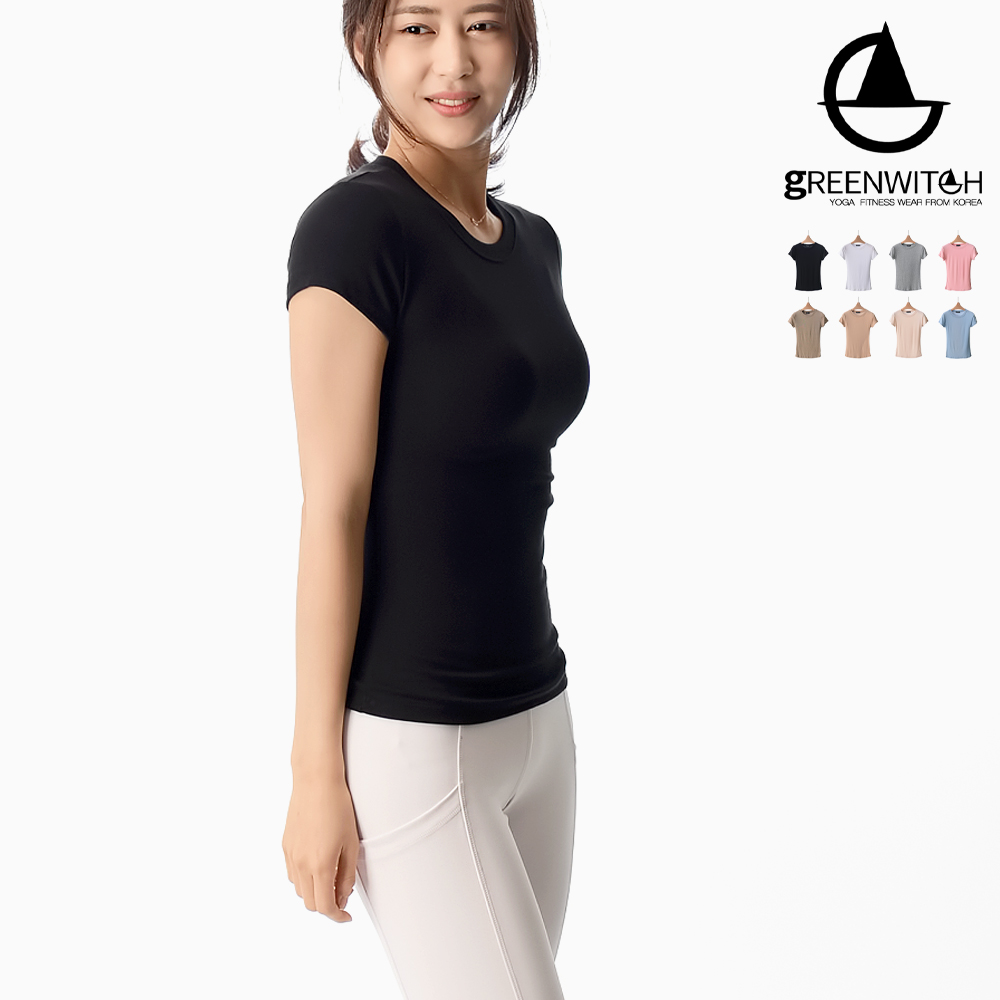 그리니치 모달스판 클래식 슬림 반팔티 캡소매 요가복 - 상세 이미지 4