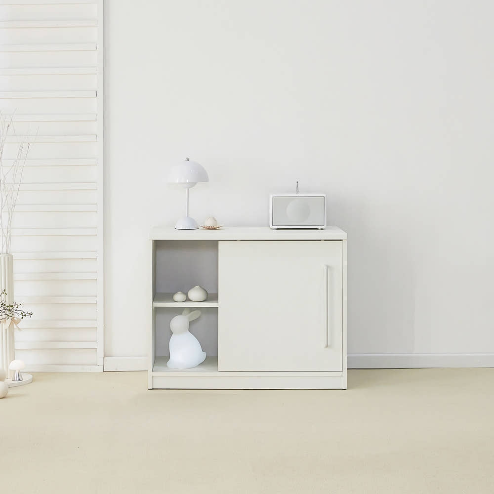 메이문 슬라이딩도어 슬라이드 미닫이 미니 낮은 수납장 800x400x600mm, 2단, 버터옐로우 - 상세 이미지 4