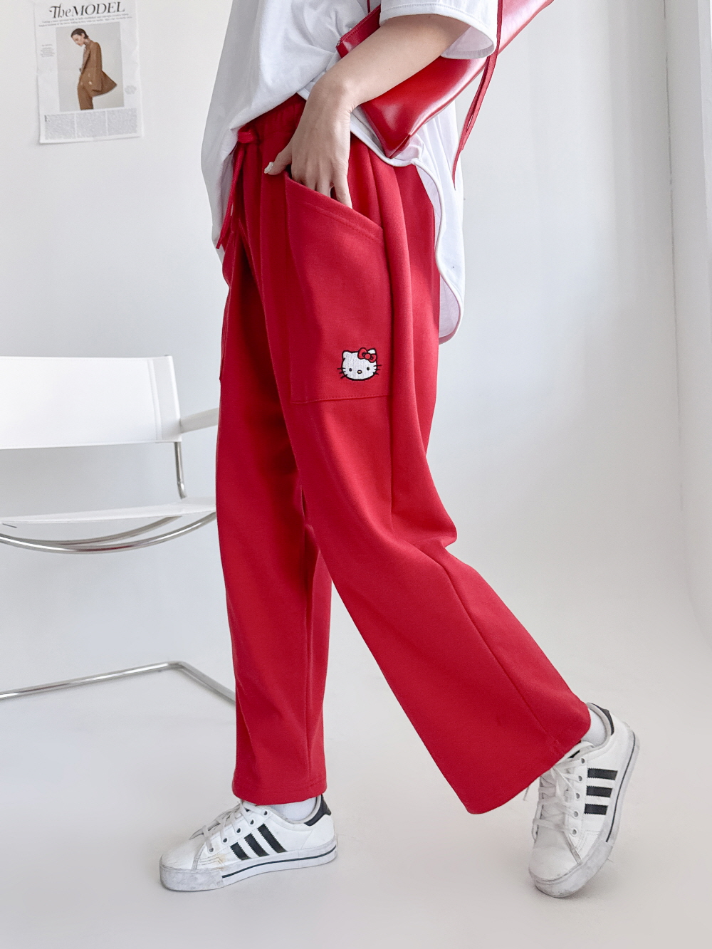 배기팬츠 세미 와이드팬츠 통바지 키작녀바지 여성 밴딩 바지 - 상세 이미지 5