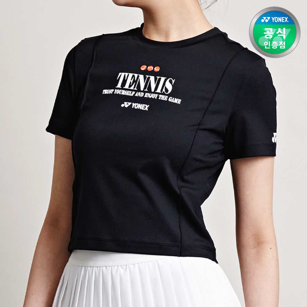 요넥스 245TS015F 테니스 의류 블랙 반팔 크롭 티셔츠 여성용 24SS - 메인 이미지