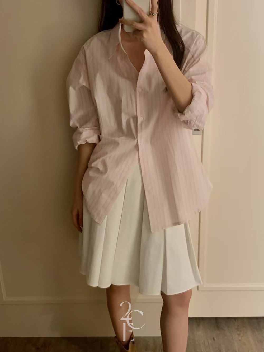 디얼즈 미디 봄 코튼 플리츠 스커트 (2color) A라인 주름 핀턱 치마 이미지 8