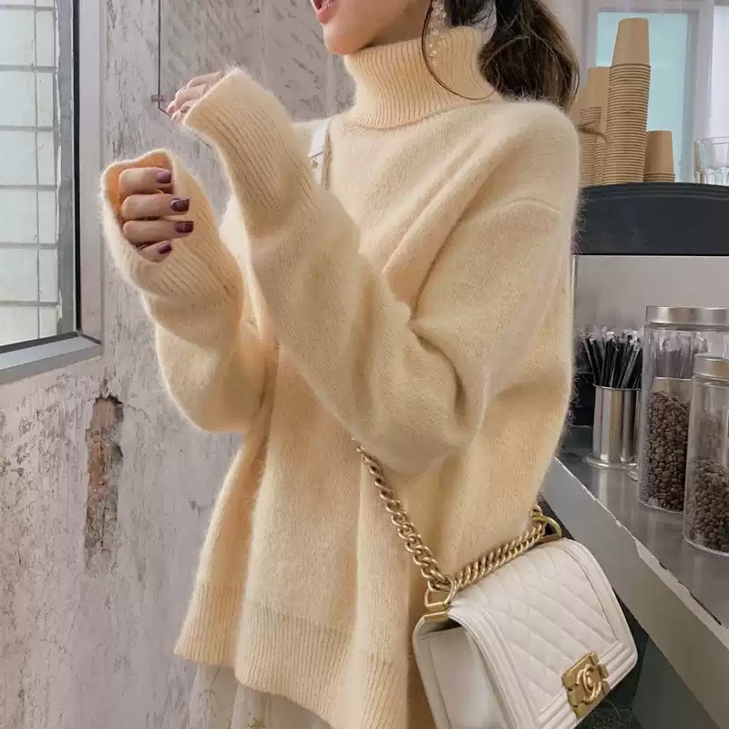 앙고라 루즈핏 핑크목폴라 부드러운 가을겨울 데이트 스타일 3컬러 - 상세 이미지 3