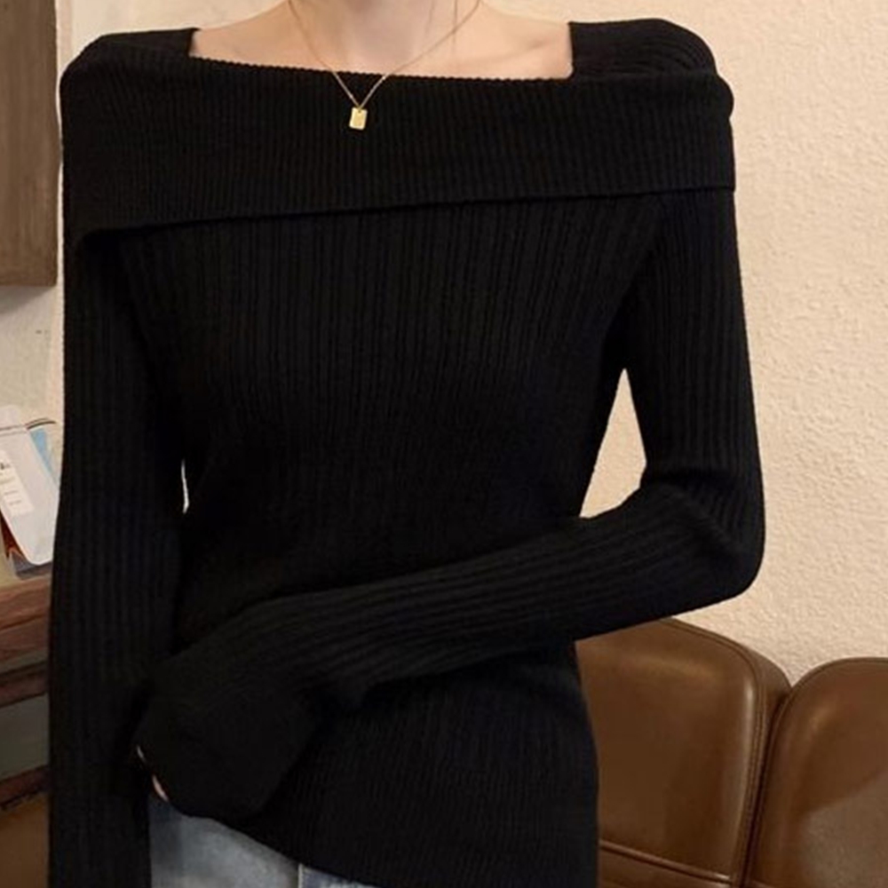 오프숄더니트 하객룩 얇은 베이지 허리잘록 크롭 가을 탑 이미지 6