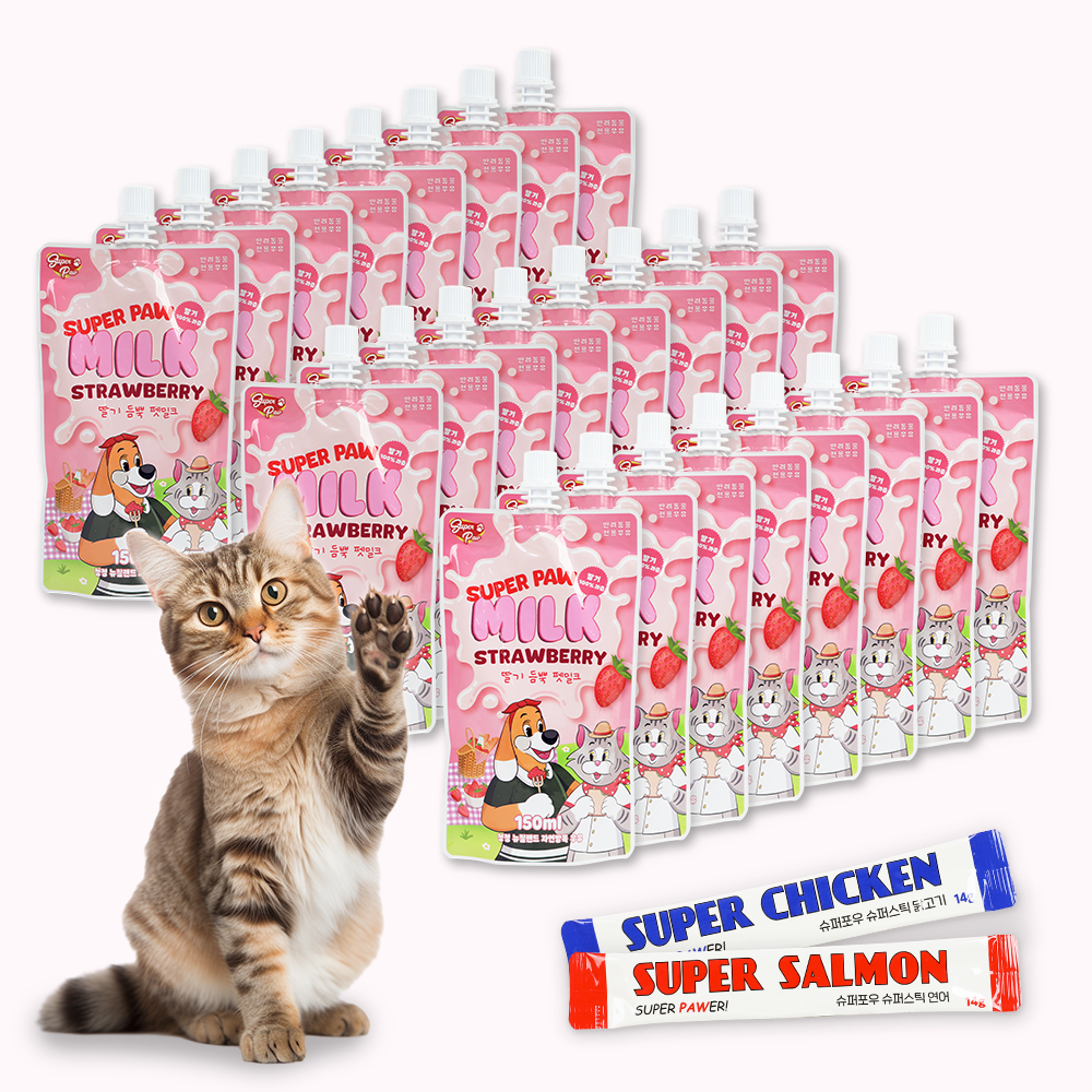 슈퍼포우 펫밀크 딸기 고양이 우유 150ml, 24개 - 상품 이미지