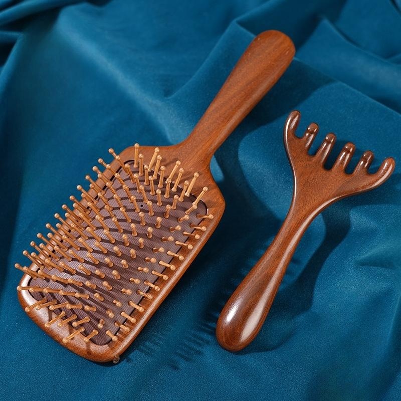 고급 산달우드 에어쿠션 빗 두피 괄사마사지 세트