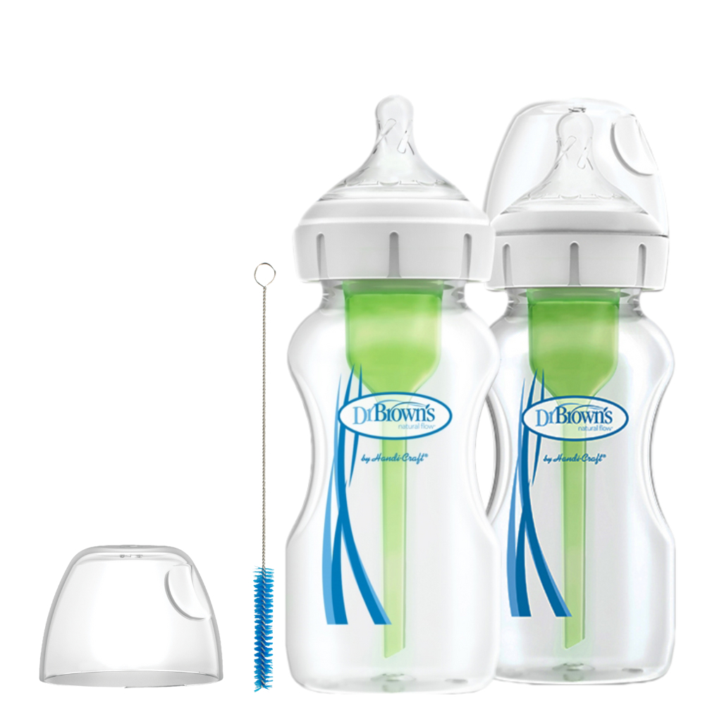 forBaby 닥터브라운 / 유리베이직 젖병 와이드넥 270ml 트윈팩, 1단계꼭지 포함