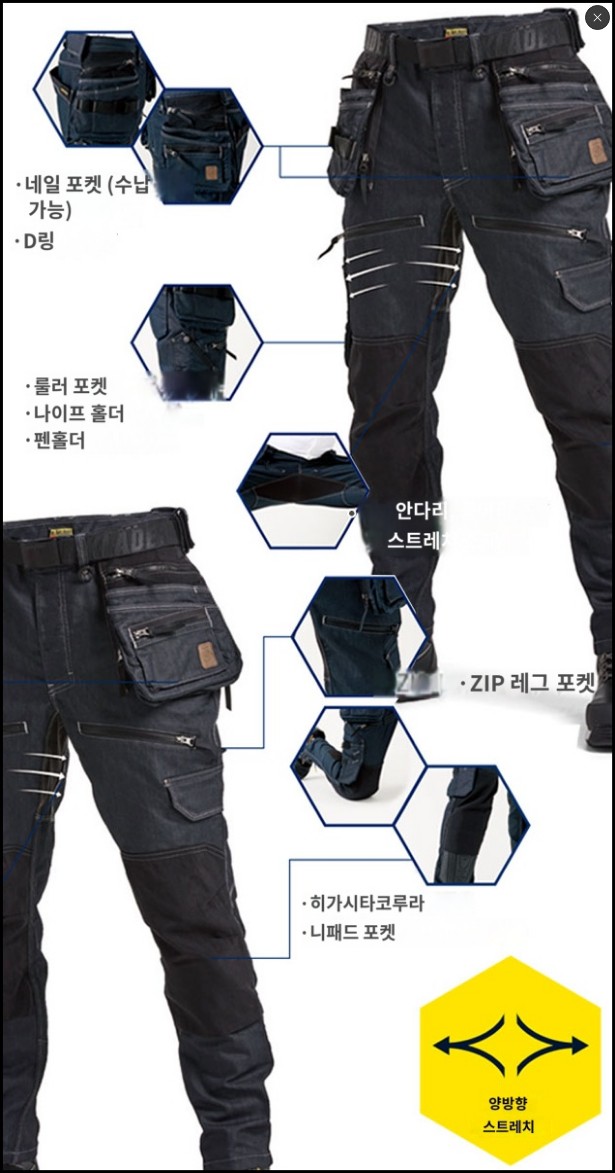 블라크라더 BLAKLADER 코듀라 데님 스트레치 작업복 워크 팬츠 8213-1141 - 상세 이미지 2
