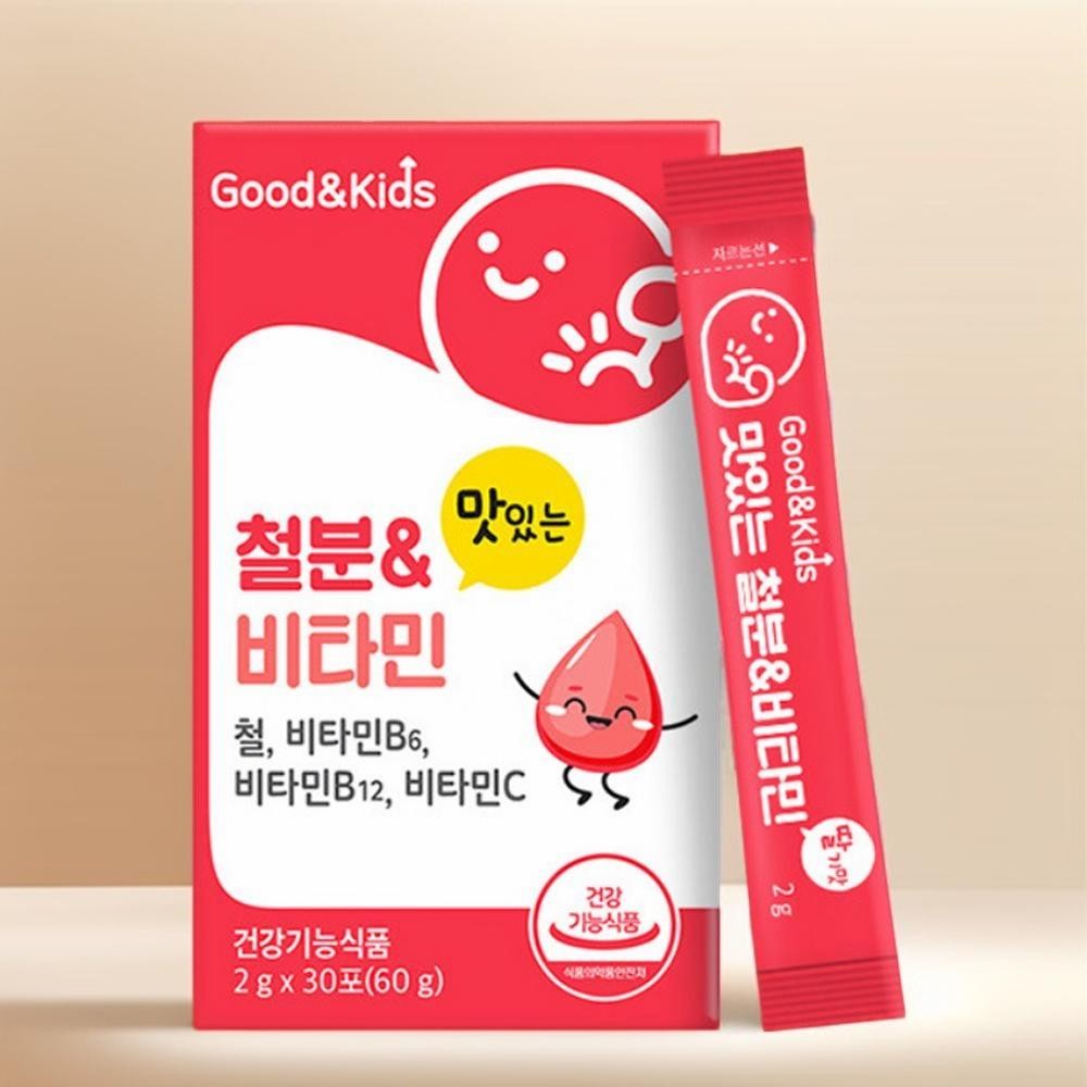 키즈 철분 비타민 영양제 가루 스틱 30포 1개월분 딸기맛 성장기 어린이 주니어 아이 - 상품 이미지
