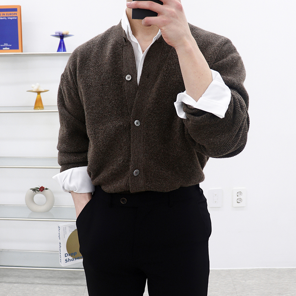 남자라운드넥가디건 남성캐시미어가디건 남자오버핏카디건