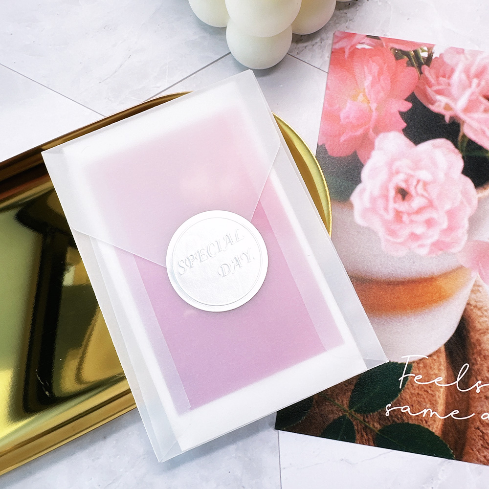 세로형 반투명 트레싱지 포토 카드 명함 사진관 미니 트레이싱 엽서 청첩장 봉투 제품 이미지