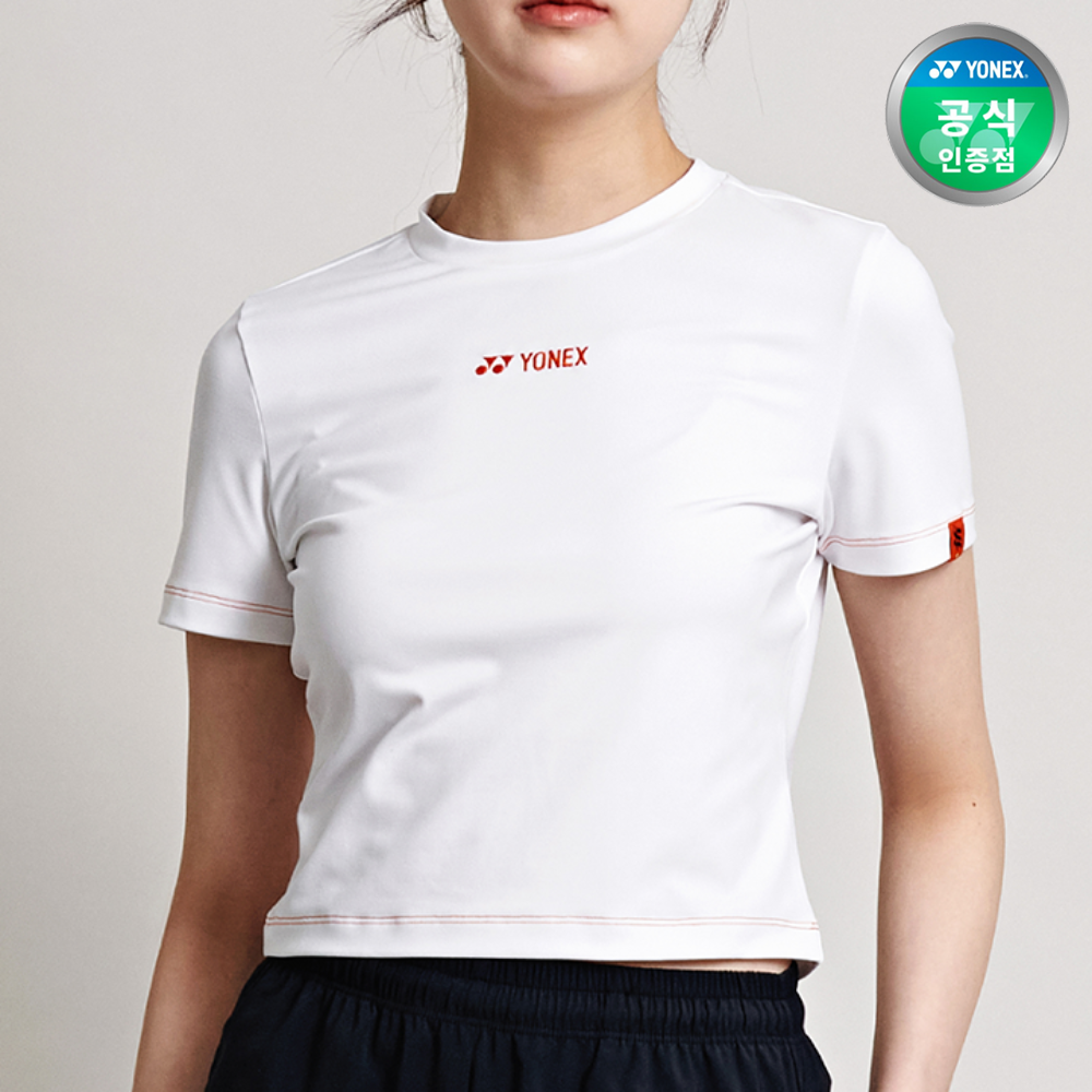 요넥스 245TS014F 테니스 의류 화이트 반팔 크롭 티셔츠 여성용 24SS - 상품 이미지