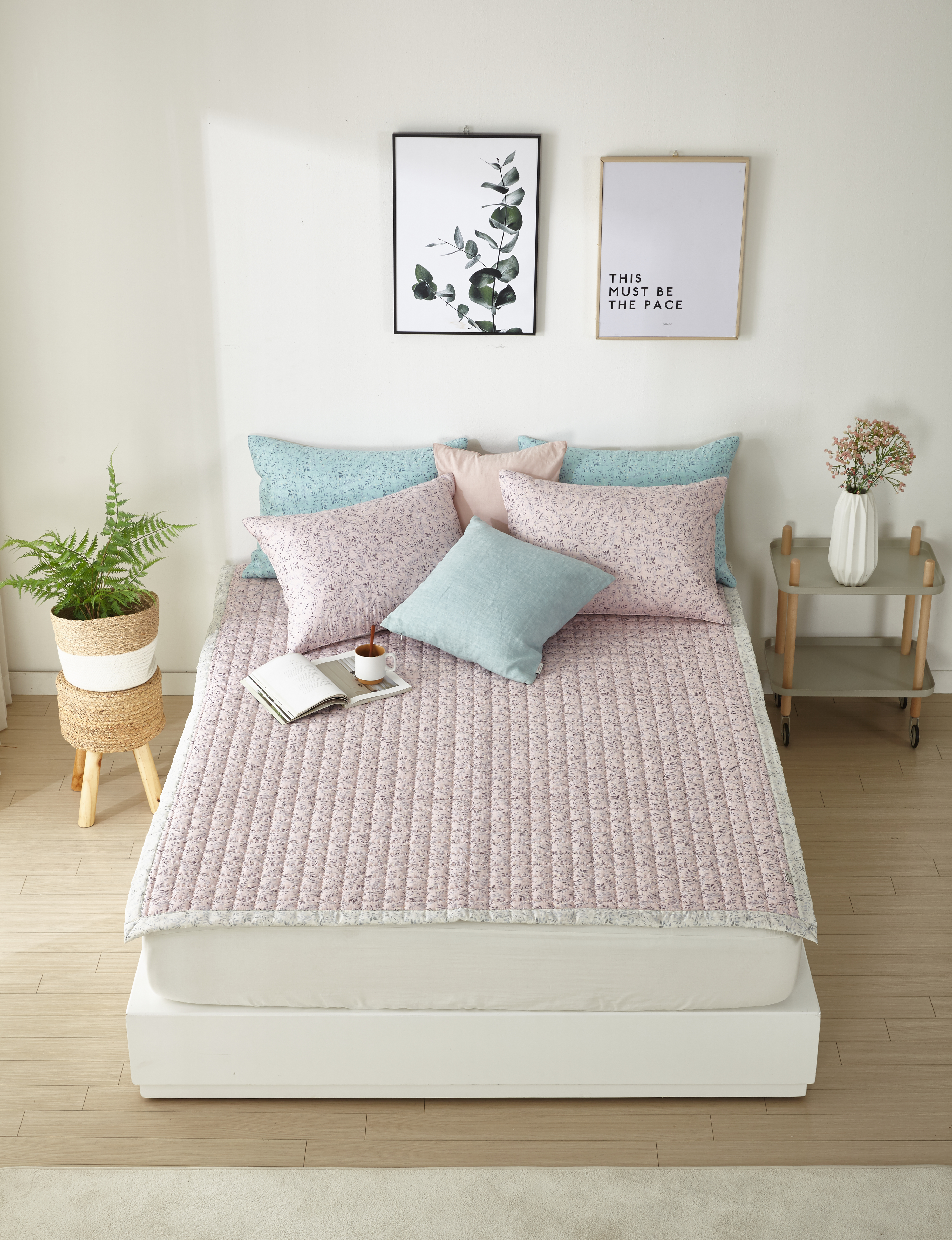 거실면패드 면카페트 국산 누빔 대형 바닥 매트 꽃무늬 카펫트 몽슈슈 핑크 SS