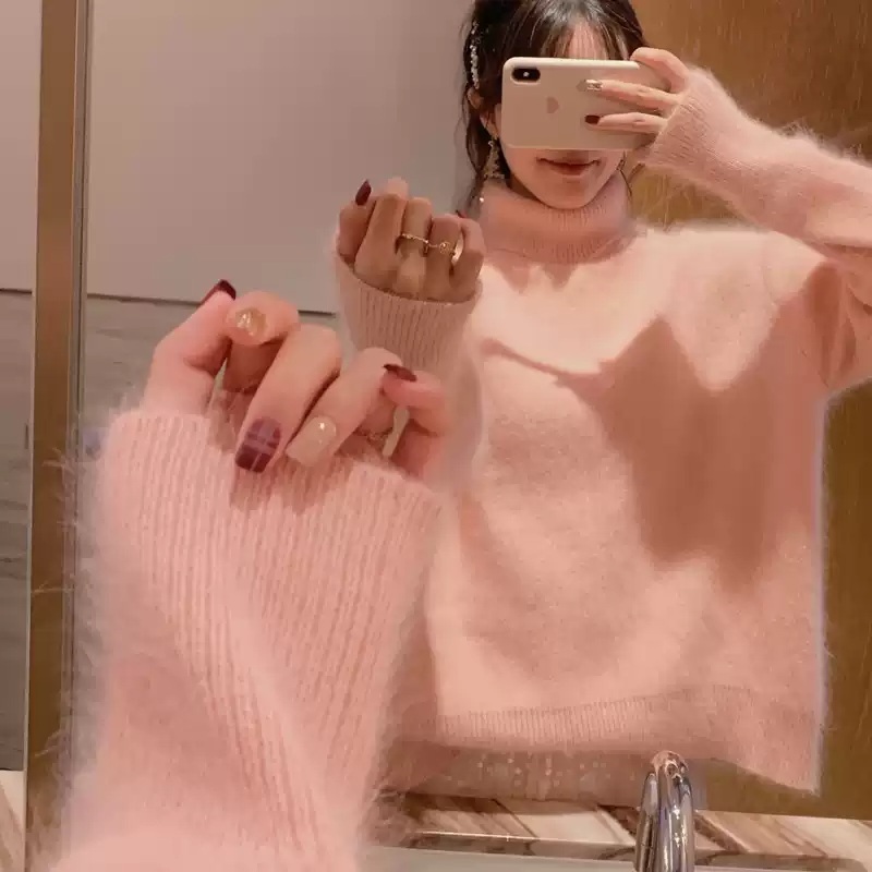앙고라 루즈핏 핑크목폴라 부드러운 가을겨울 데이트 스타일 3컬러 - 상품 이미지