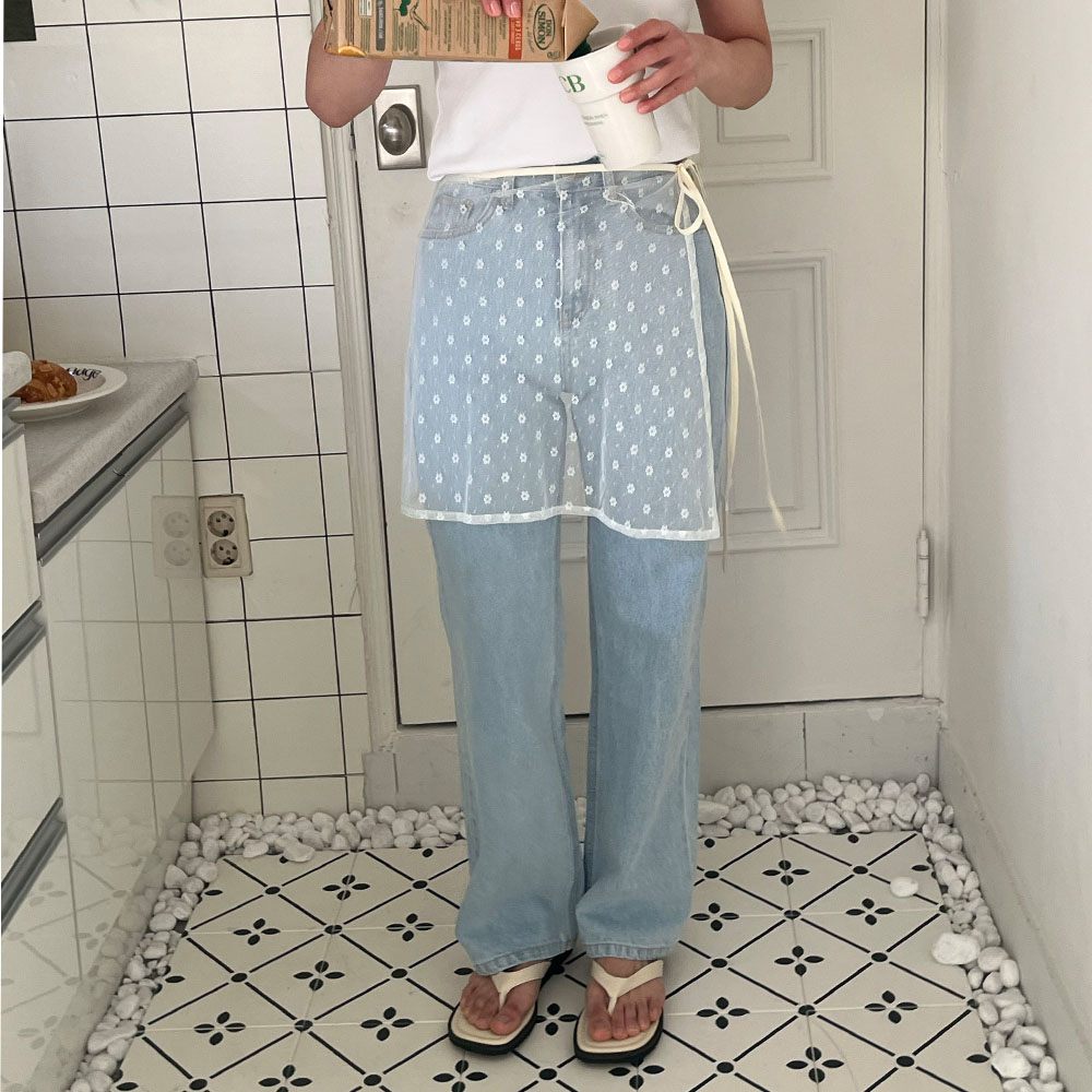 레이어드랩스커트 오간자 리본 플레어치마 아이보리 블랙 이미지 8