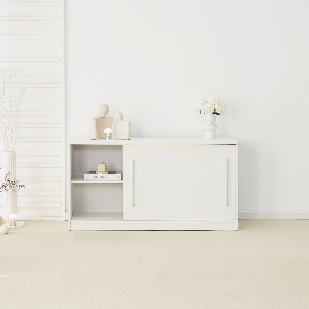 메이문 슬라이딩도어 슬라이드 미닫이 미니 낮은 수납장 1200x400x600mm, 2단, 화이트