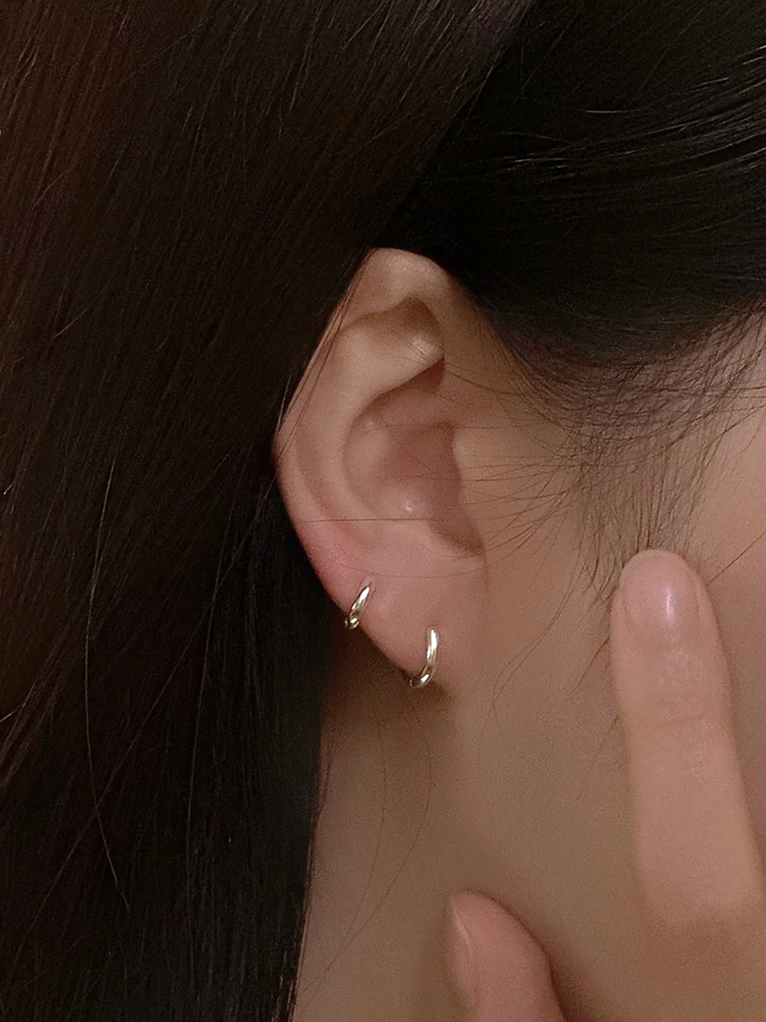 925 실버 베이직 원터치 링 귀걸이 - 메인 이미지