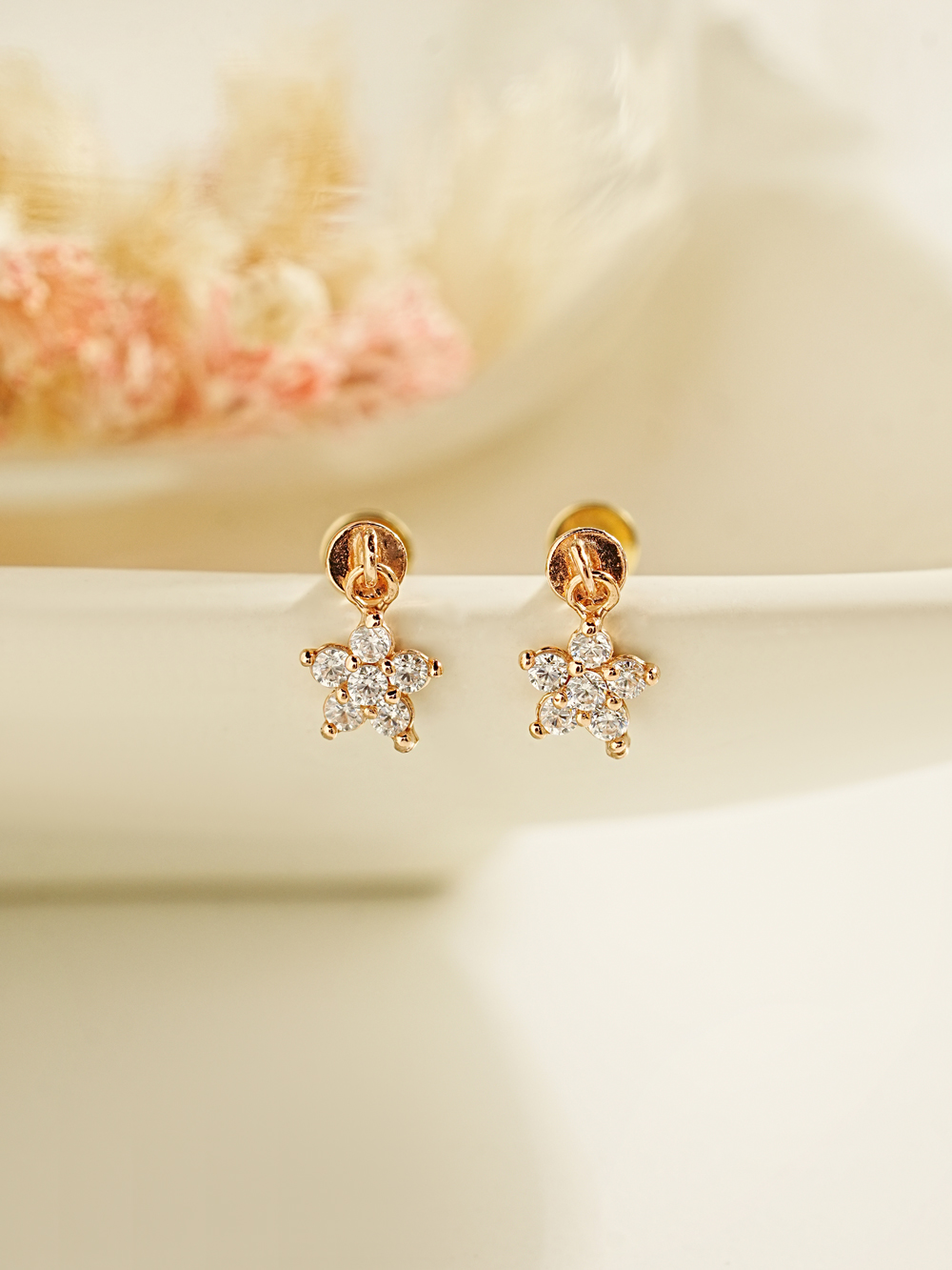[0.8mm]14K 인터널 선샤인 플라워 드롭 라블렛 피어싱 귀걸이 - 상세 이미지 2
