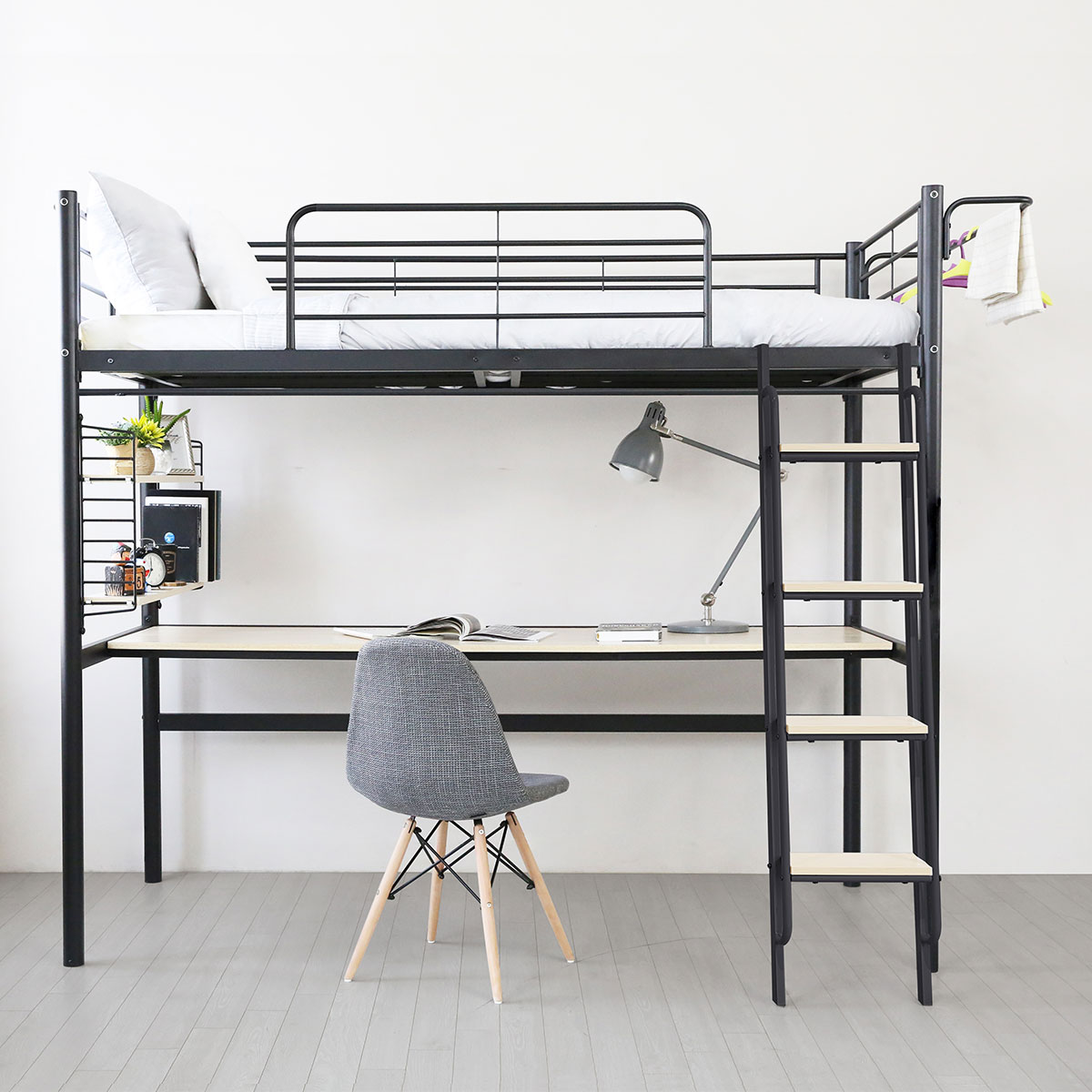 [선물이벤트] 일루일루 코모드i 올인원 책상형 벙커침대 프레임 철제 선반 성인 학생 2층