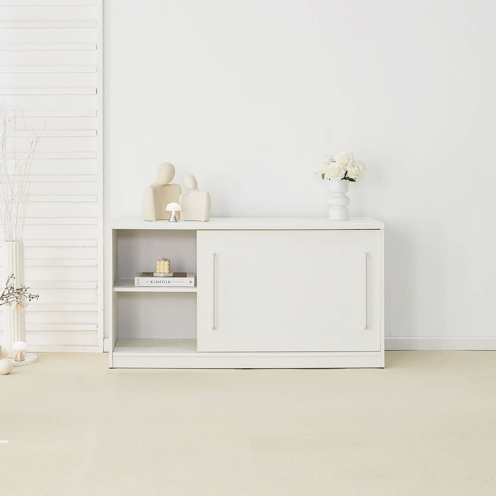 메이문 슬라이딩도어 슬라이드 미닫이 미니 낮은 수납장 1200x400x600mm, 2단, 버터옐로우 - 상세 이미지 3
