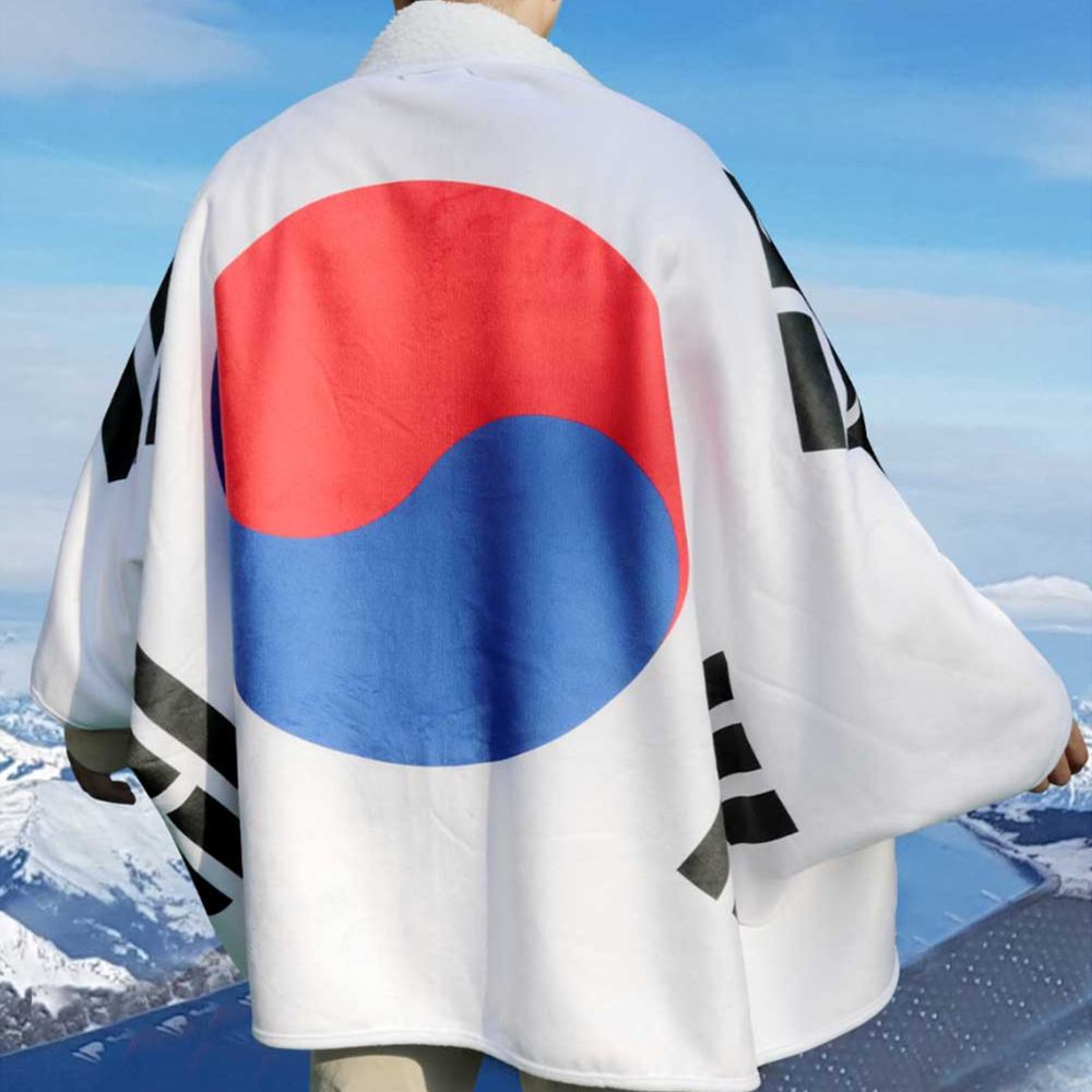 태극기망토 집회 시위 응원 태극기 대형 똑딱이 양털 담요 - 상세 이미지 3