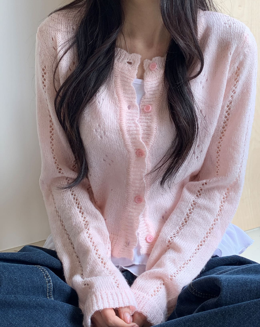 러버 펀칭 프릴 크롭 니트 가디건 상세 이미지 22