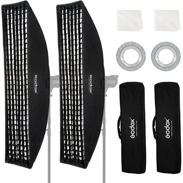 촬영 조명 Godox 2PCS FW30x120cm12 x47 보웬 마운트 스트립 허니콤 그리드 소프트박스 분리 가능한 스피드링 스튜디오 스트로브 플래시... 